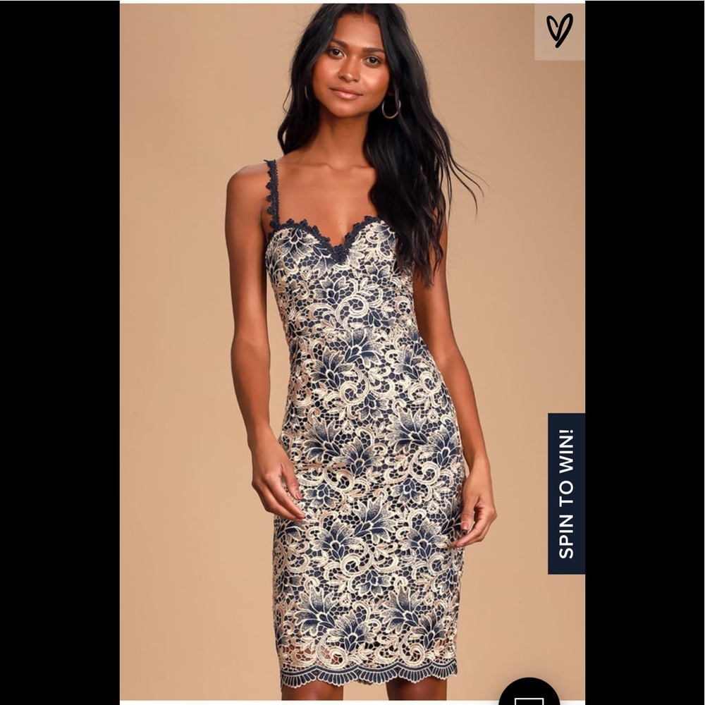 Navy Blue Crochet Lace Sleeveless Bodycon Dress